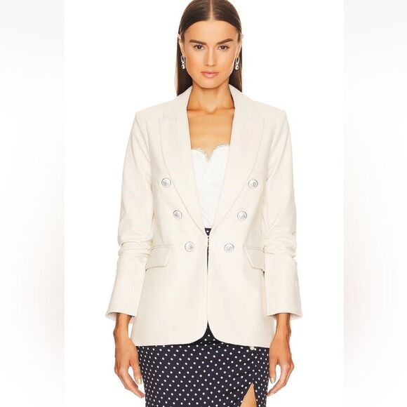 VERONICA BEARD Beacon Faux Leather Dickey Blazer in Ecru Size 8 Revolve - Picture 1 of 14